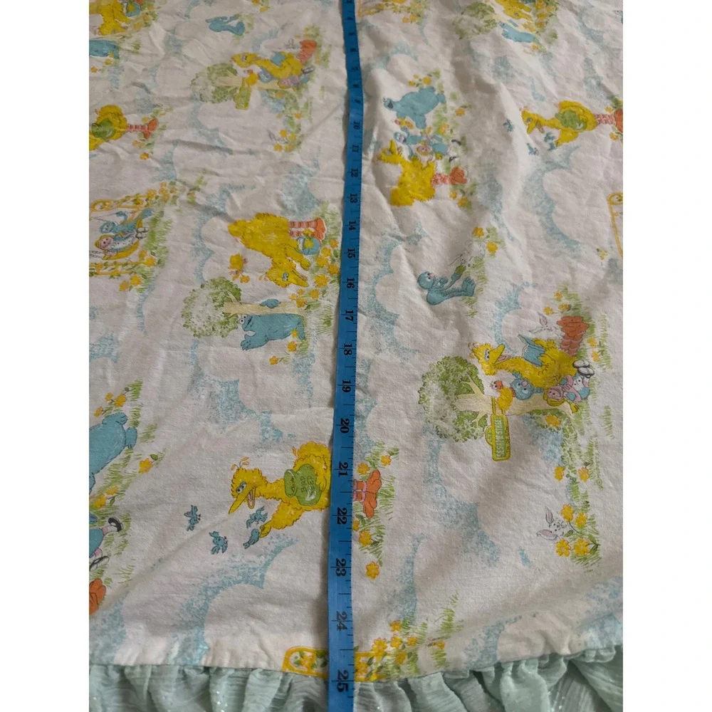 Vintage Sesame Street Muppets Baby Blanket Big Bird Cookie Monster Blue Ruffle